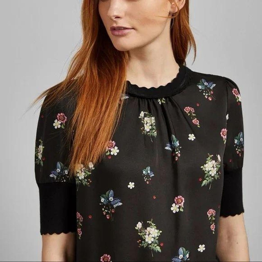 Ted Baker Black Floral Short Sleeve Blouse - Picture 1 of 6